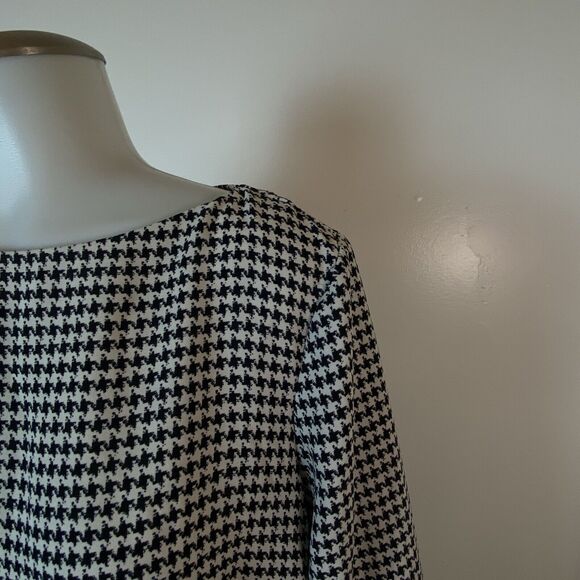 H&M Modern Chic Houndstooth Black & White Mini Shift Dress 3/4 Sleeve Size 6 Med - Picture 4 of 10